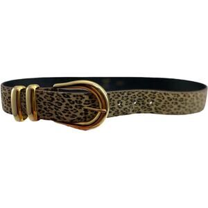 Vintage Genuine USA Leather Leopard Print 90s Retro Gold Buckle Size M/L Belt